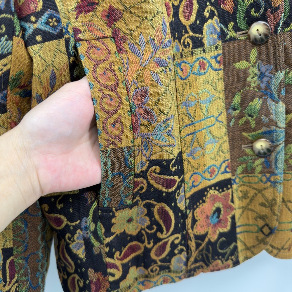 Coldwater Creek Tapestry Blazer Patchwork Floral Paisley L Boho Southwestern - Picture 7 of 9